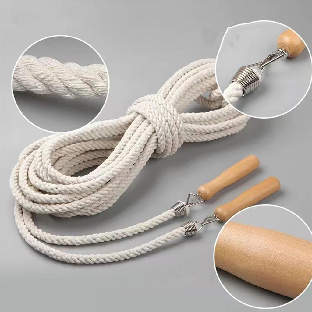 3m Wooden Handle Jump Rope Single Cotton Twine Jump Rope White Student Jump Rope for Practicing