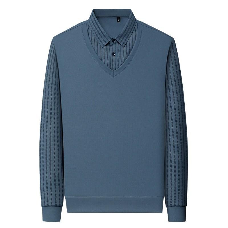 Fake Two-Piece Knitted Sweater Business Casual T-Shirt Loose Men'S Long-Sleeved Polo Shirt Base