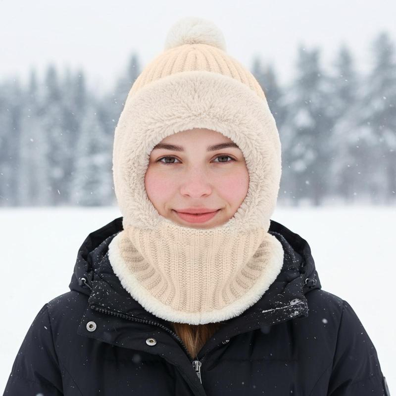 Winter Thermal Hat Soft Beanie with Neck Gaiter Polar Fleece Lining Knit Warm Hat with Ear Flaps for Cold Weather Autumn Hiking