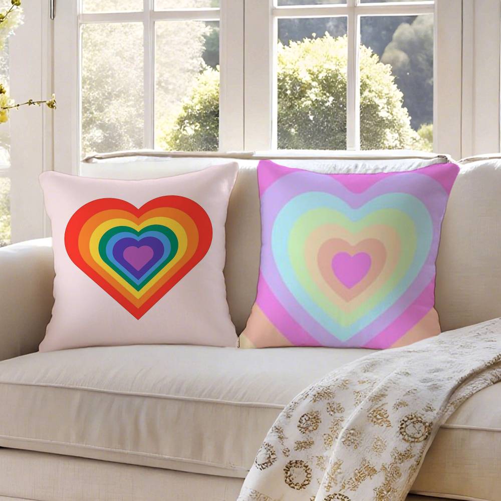 Rainbow Love Heart Pillow Case Anti-dustmite Pillowcase Invisible Zipper Silky Short Plush Sofa Cushion Cover