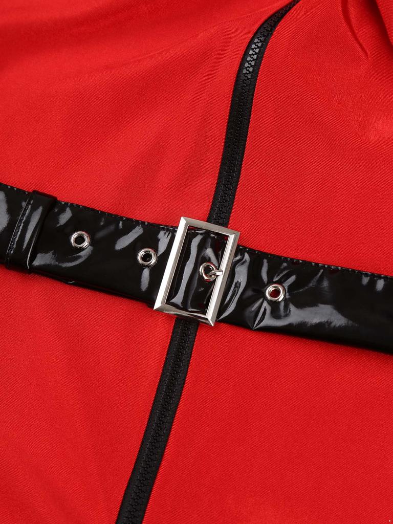 Cosplay Theme Party Cheerleading Dancewear Racer Girl Racing Race Car Driver Costume A-line Checkerboard Pleated Dress with Belt