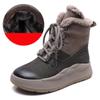 Johnature Genuine Leather Thick Soled Autumn Winter Plush Warm Cotton Boots Round Toe Versatile Retro Short Boots