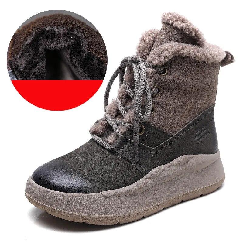 Johnature Genuine Leather Thick Soled Autumn Winter Plush Warm Cotton Boots Round Toe Versatile Retro Short Boots