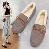 Doudou shoes single shoes 2024 winter new Korean version women's velvet flat-soled casual shoes lazy one-pedal cotton shoes tide