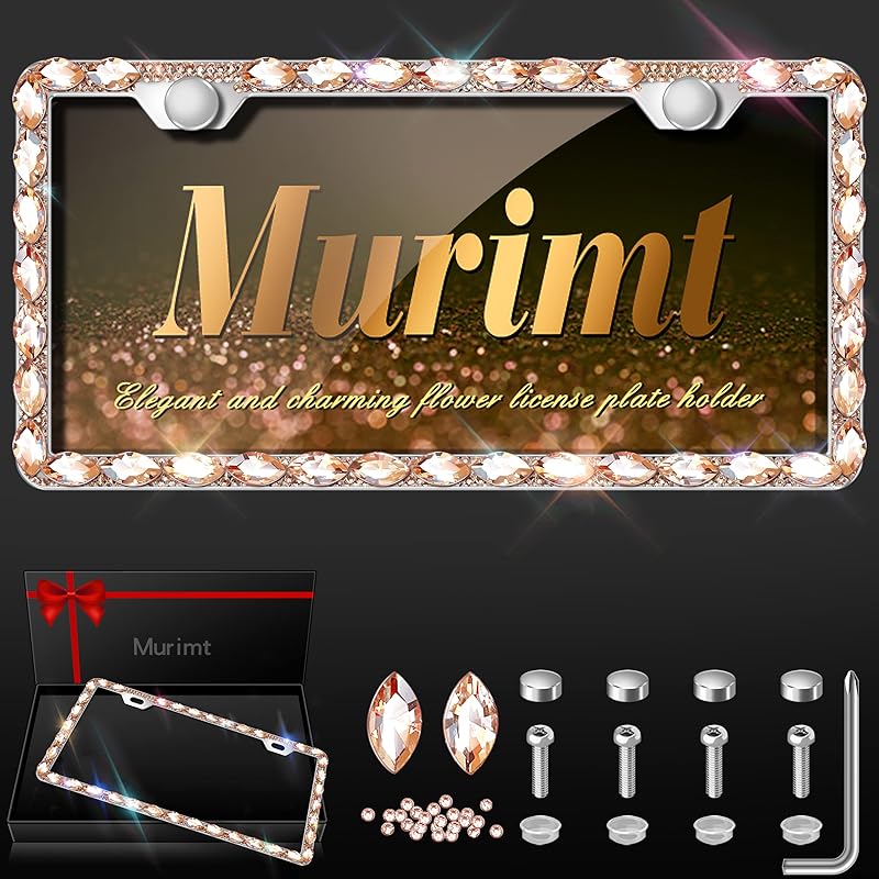 Red Bling License Plate Frame, Sparkly Stainless Steel License Plate Holder For Women, Set With 44 Gemstones, 400 14 Faceted Glass Diamond