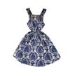 Korean Series Wear  Retro Print Vacation Skirts Sweet Flng Sleeves Sling Waist Hugging Slimming Short Dress