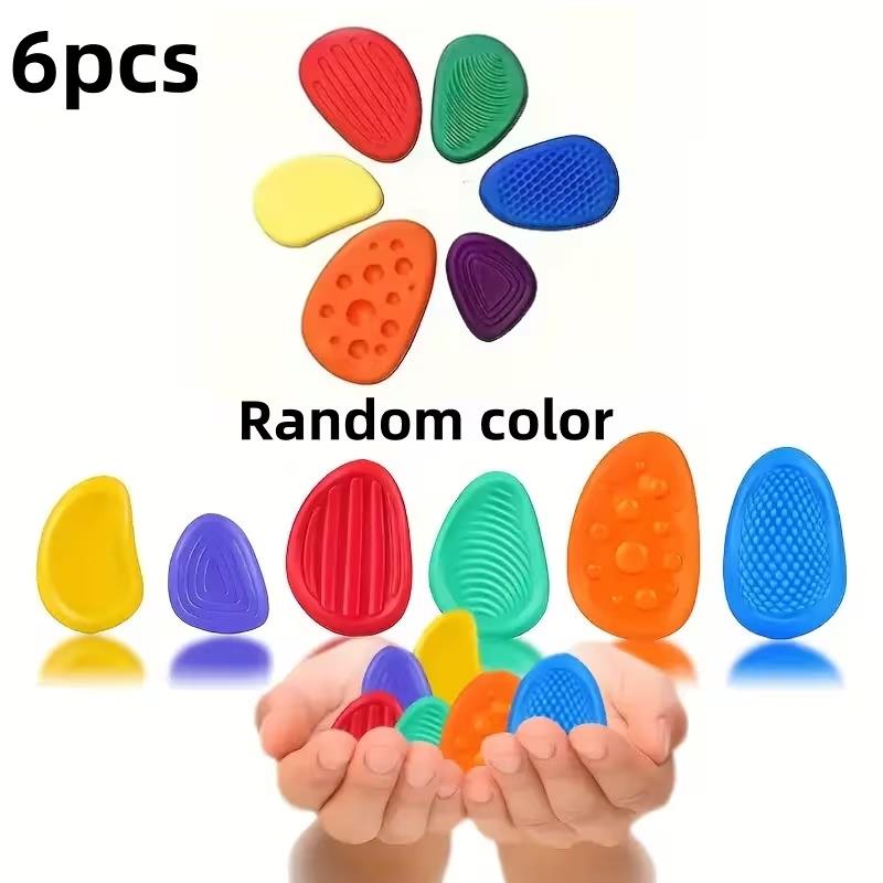 

6pcs Colorful Sensory Stones – Soft Stretchy Textured Massage Balls, for Relaxation, Study, or Gift