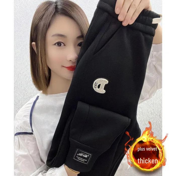 

Женские спортивные штаны большого размера из плотного бархата с высокой талией, утягивающие, осень/зима 2023 года — повседневный стиль шаровары 4XL