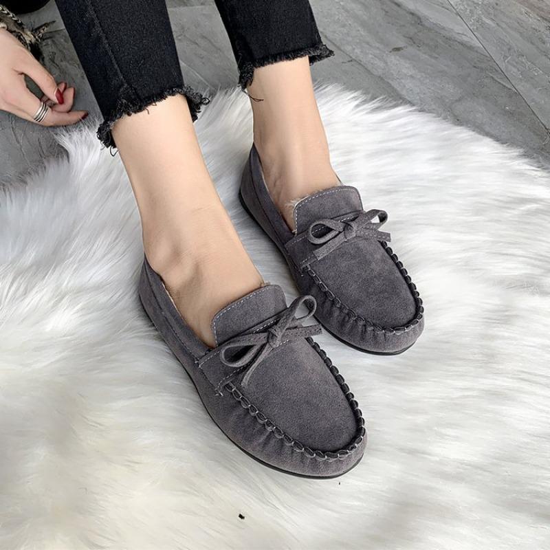 Cotton Shoes Women's New Flat Bottomed Bean Shoes with Velvet Women's Cotton Shoes Butterfly Knot Women's Shoes