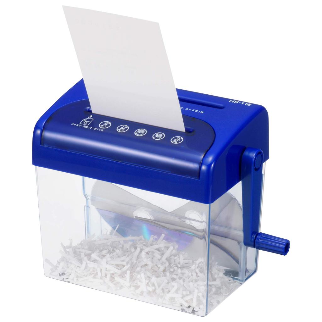 Ohm Electric HS-118-A 3-Way Hand Cross-Cut Shredder (Capacity: Approximately 2.5L for Paper, Blue)