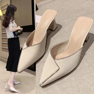 Fashion 2024 New  Baotou Slippers Female Summer Fairy Style Pointed Thick Heel High Heel Slippers Female