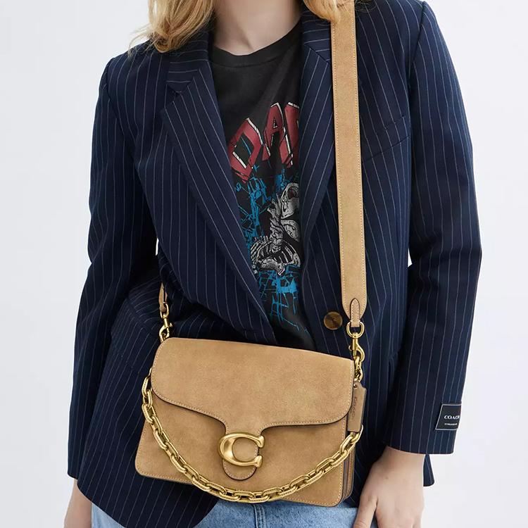 Coach Tabby 26 Signature Hardware Suede And Calfskin Medium Shoulder Bag Women handbags Brass Sand CAN13-B4SN