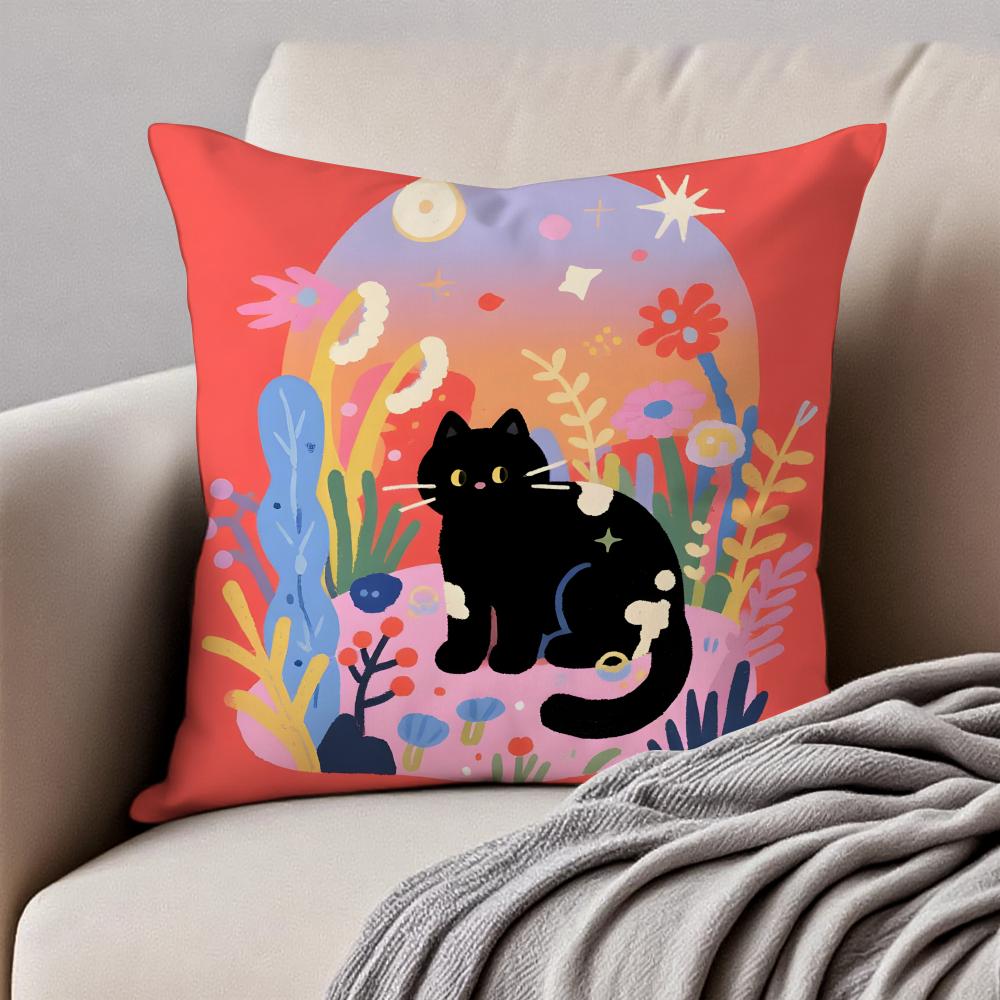Handdrawn cute and soothing cat paintings Cushion Cover Pillowcase Antidustmite Invisible Zipper Short Plush Sofa Cushion 30X30cm