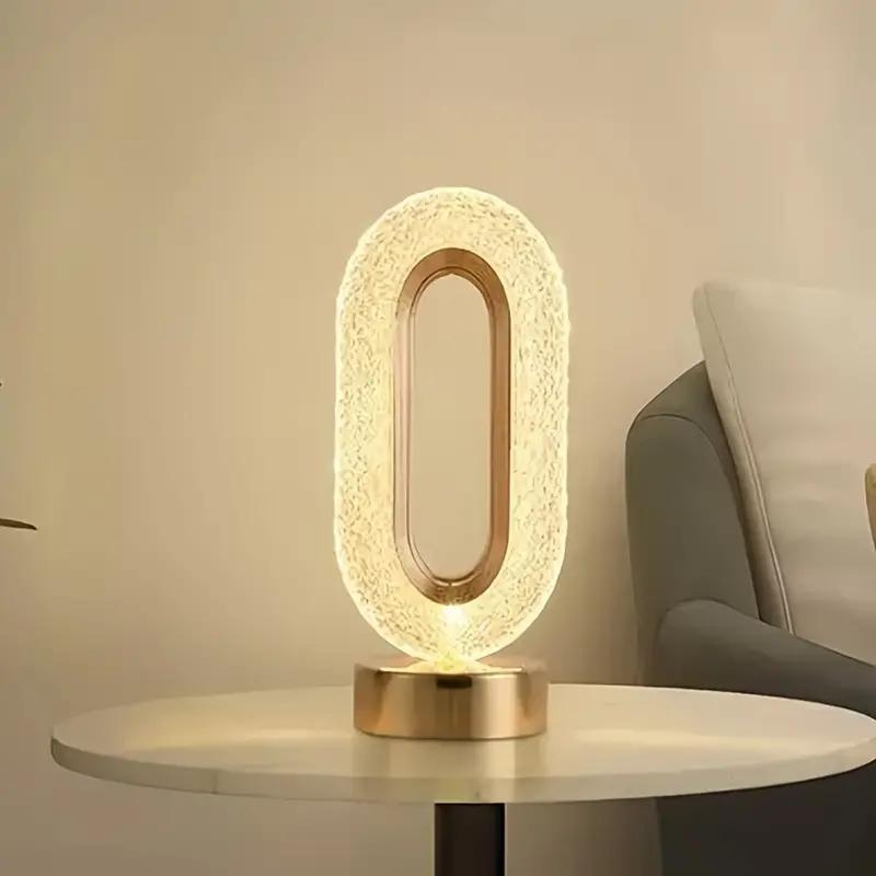 Modern Luxury Oval USB Rechargeable Crystal Table Lamp Living Room Bedroom Bedside Creative Decoration Atmosphere Night Light