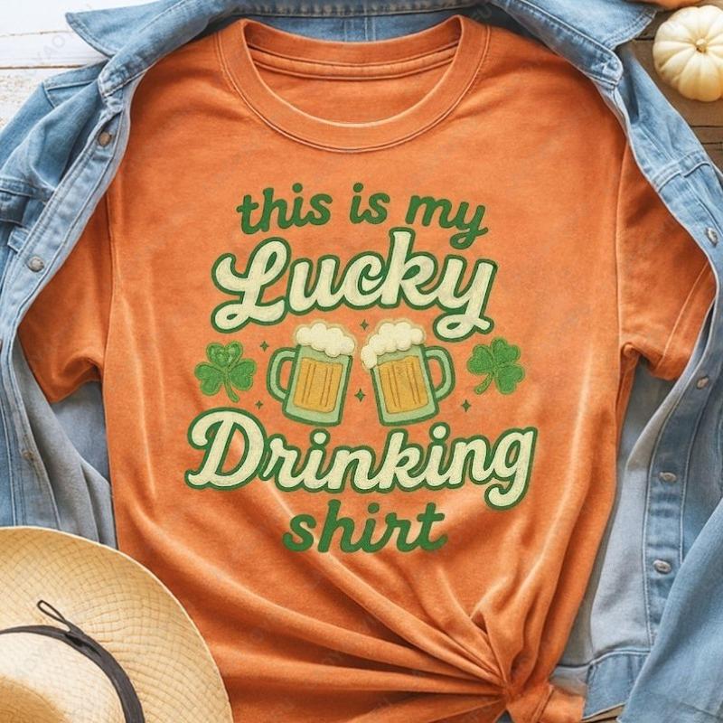 

Lucky Drinking Cotton Shirt St Patricks Day Beer Mugs and Shamrock Oneck Printed Unisex Tops Funny Creative Lovely Women Tee 4XL