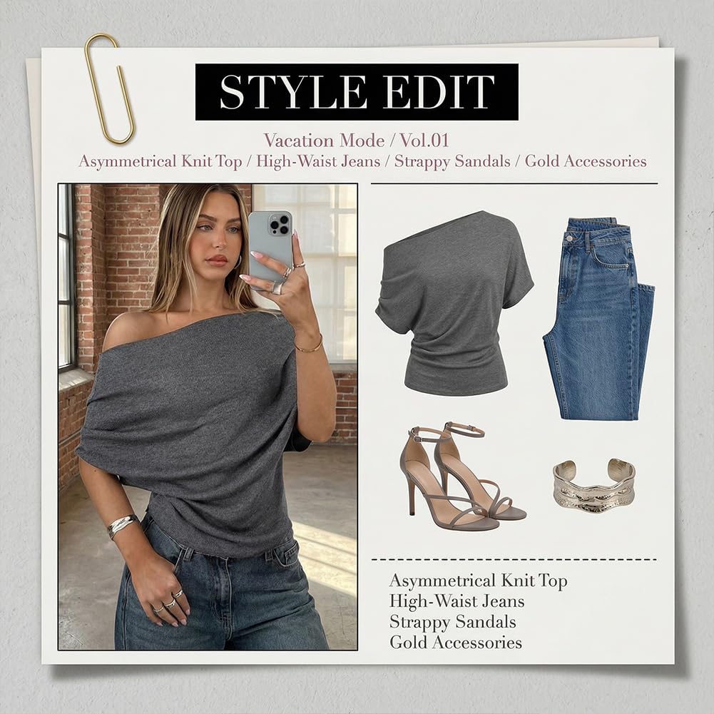 Women's Fashion Off Shoulder Sleeve Top - Casual One Shoulder Blouse Summer