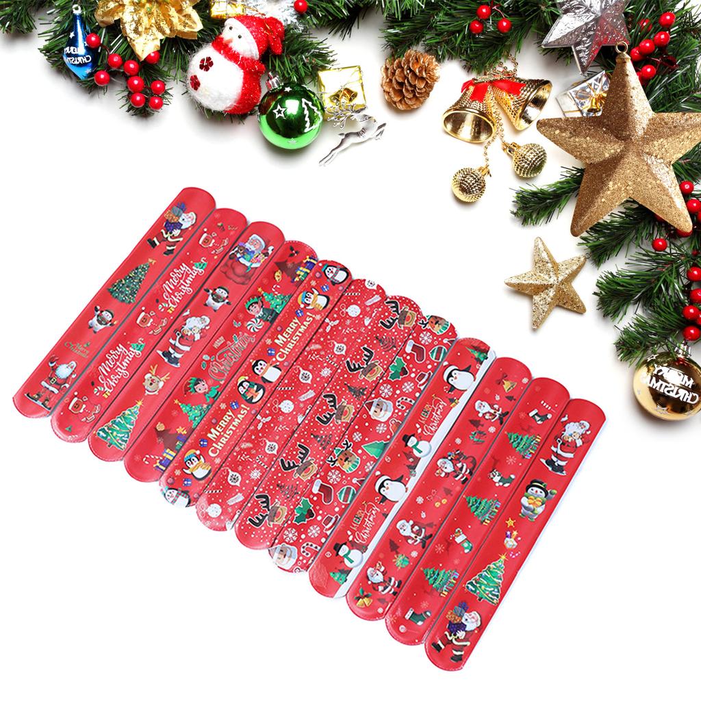 100Pcs Holiday Slap Wristbands for Christmas Snap Bands for Wrist Decoration Stylish Pat Rings Party Accessories