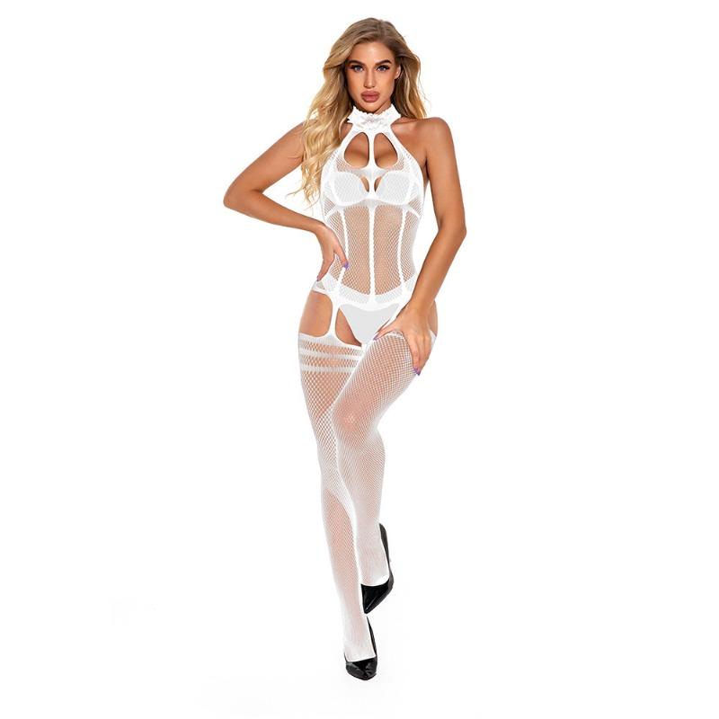 New sex underwear sexy temptation lace trimmed suspenders front hollow jacquard one-piece mesh socks