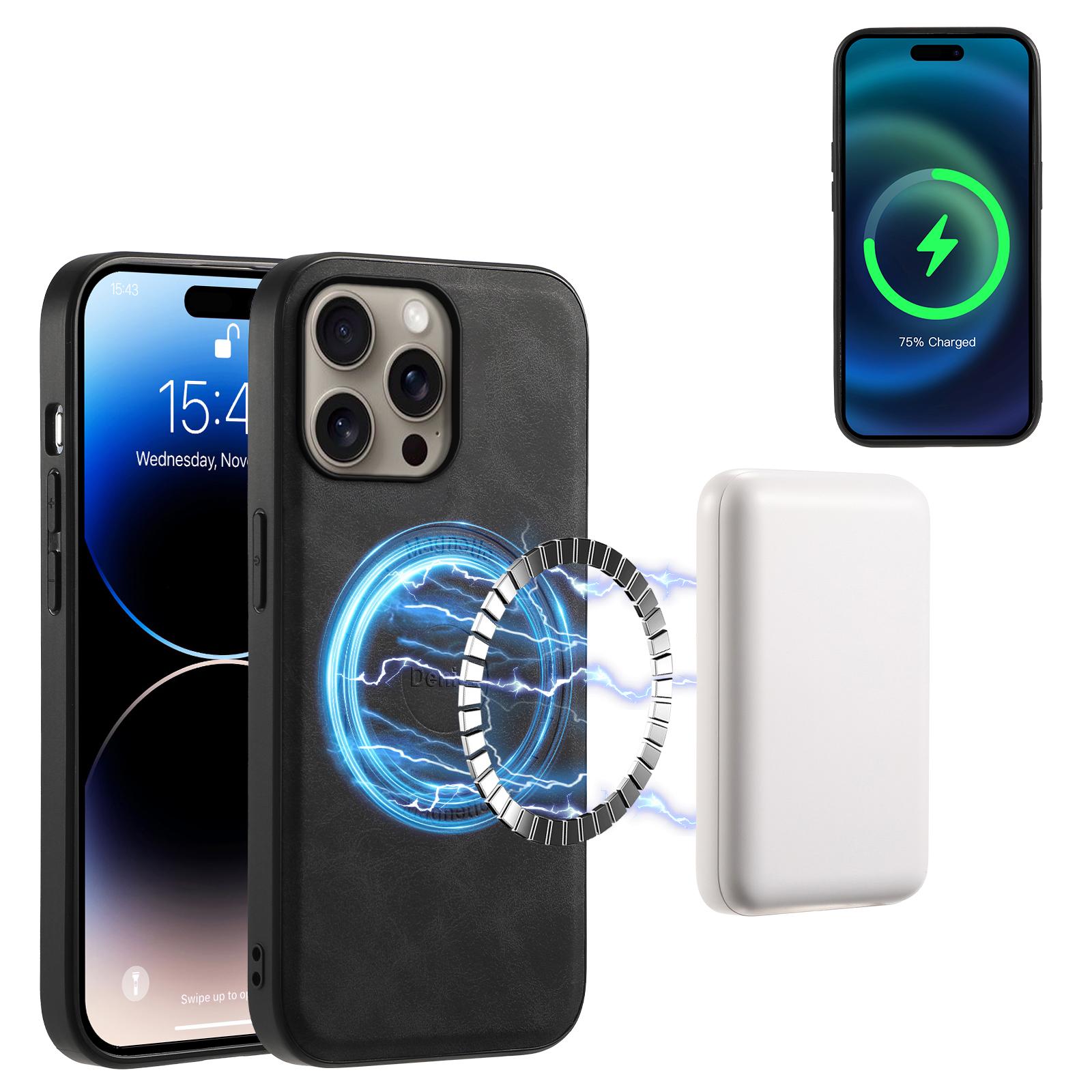

DENIOR A11 For iPhone 16 Pro Max Case Compatible with MagSafe Retro Leather Back Cover Black