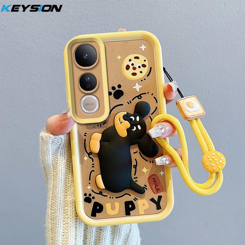 KEYSION Shockproof Case for VIVO V50 Lite 5G with Lanyard Soft Silicone Cute 3D Cartoon Doll Phone Cover for VIVO V50 Lite