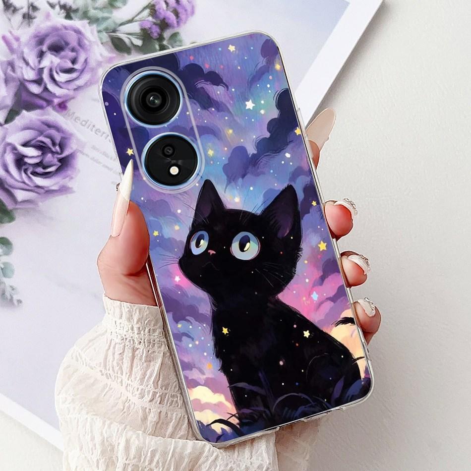 For Oppo Reno8 T Phone Case Reno 8T 5G 4G CPH2481 CPH2505 Elegant Floral Cat Soft Silicone Transparent TPU Lightweight Cases