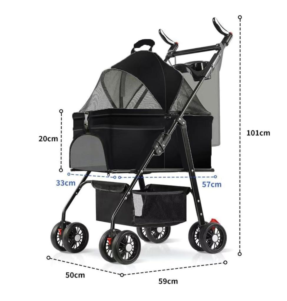 Detachable Pet Folding Pet Dog Suitable for Small and Front Wheel Rear Wheel Lightweight Dog Pet Stroller for Multiple Black Stroller, One-Touch