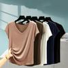 Damen V-Ausschnitt Kurzarm T-Shirt Weich Hautfreundlich Lässig Einfarbige Basic T-Shirt