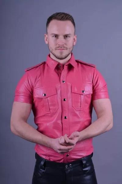 

Pink Casual 100%Lambskin Leather Party Stylish Men s Shirt Real Handmade Formal XS рожевий
