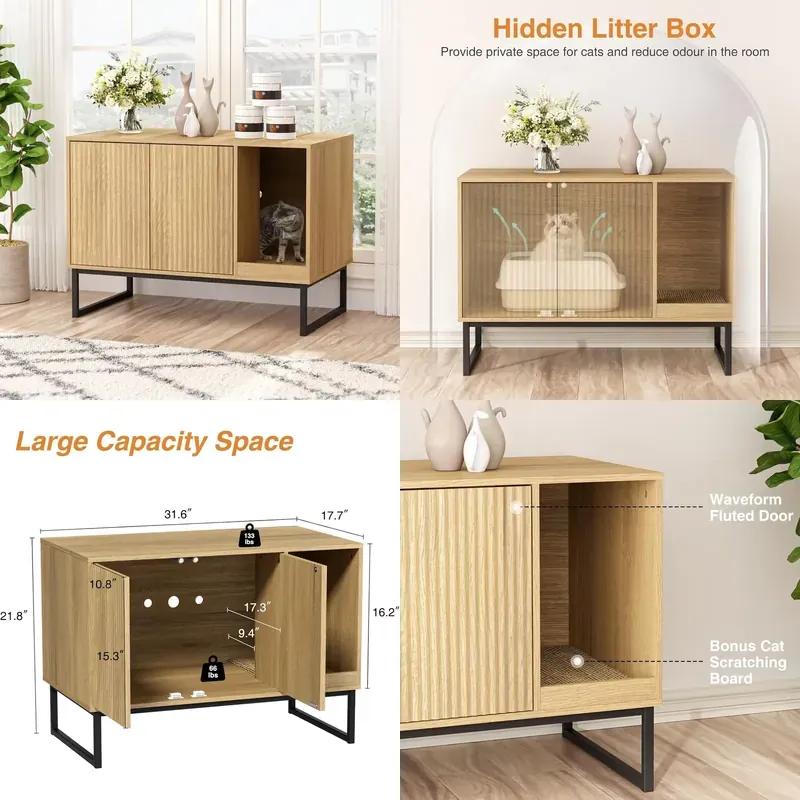 Modern Enclosed Cat Cabinet Fluted Hidden