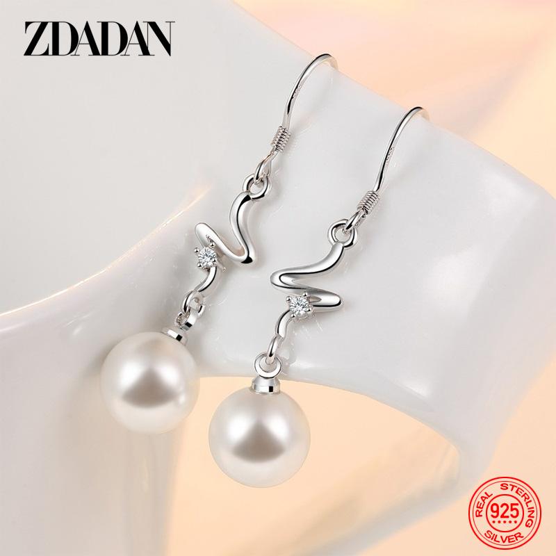 925 Sterling Silver Long Curved Pearl Drop Earrings for Women Fashion Wedding Party Jewelry Gift