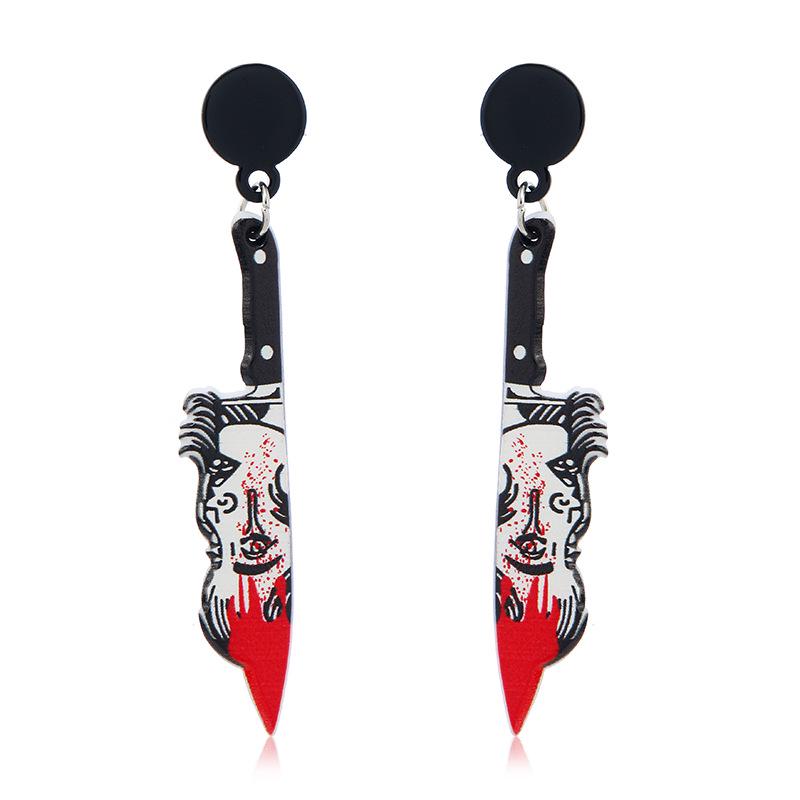 Retro Halloween Kitchen Knife & Axe Earrings: Creative Bloodstain Scissors Ear Ornaments for Women