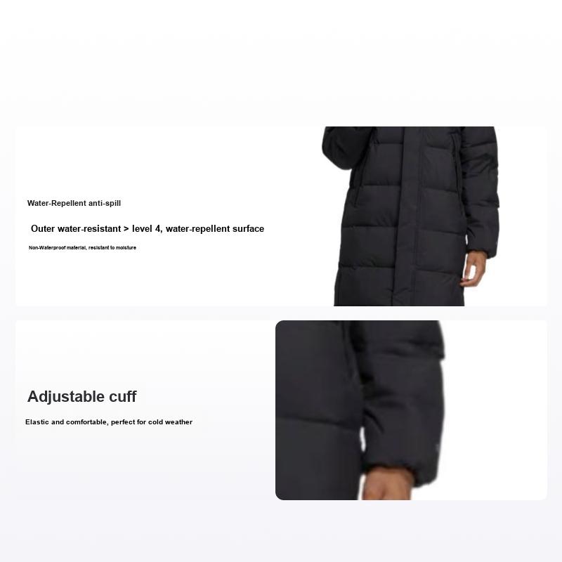 Adidas Men's Black Solid Color Logo Print Hooded Mid-Length Down Jacket Outerwear Hz5345 Cm