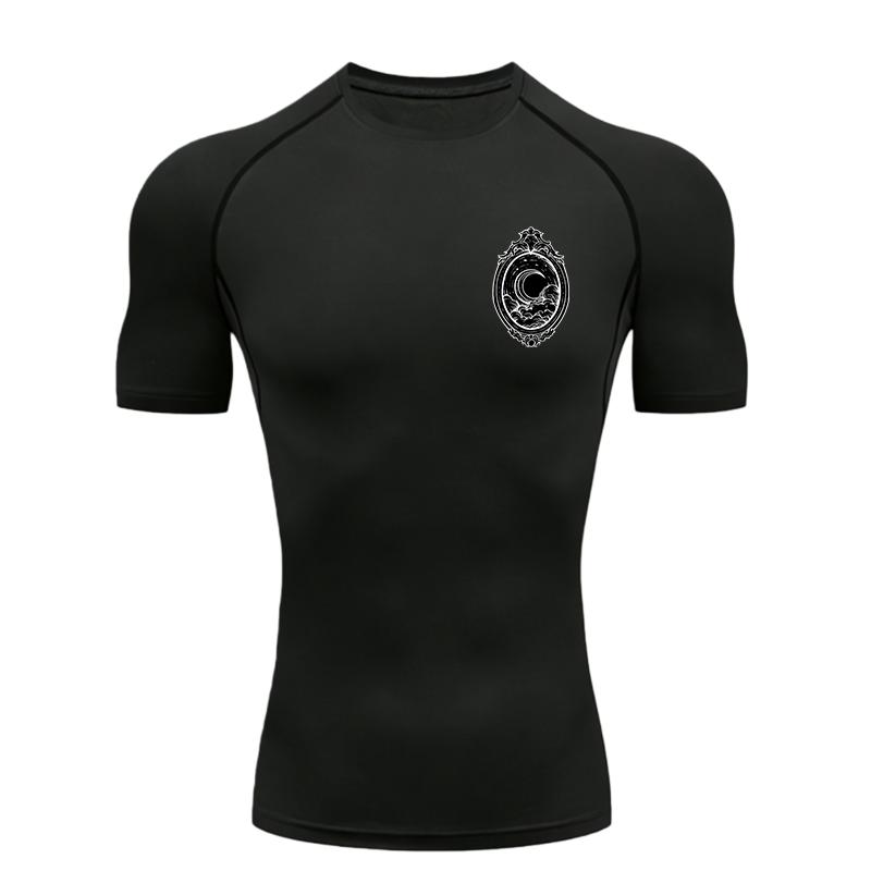 Moon and Clouds  Men's Sports T-shirt Training Fitness Compression Workout T-Shirt Rashgard Tops Men's Fitness T-Shirt