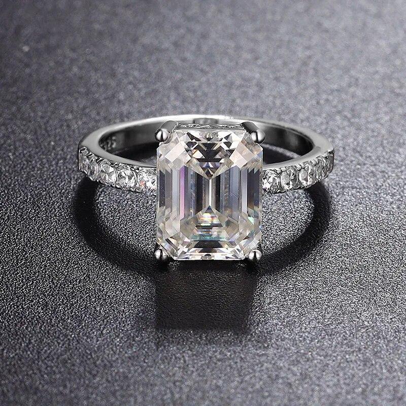 4CT 8*10MM Bagues Zircon/moissanite Coupe Émeraude pour Femmes Alliance Classique Bijou Cadeau Argent Sterling 925 Original