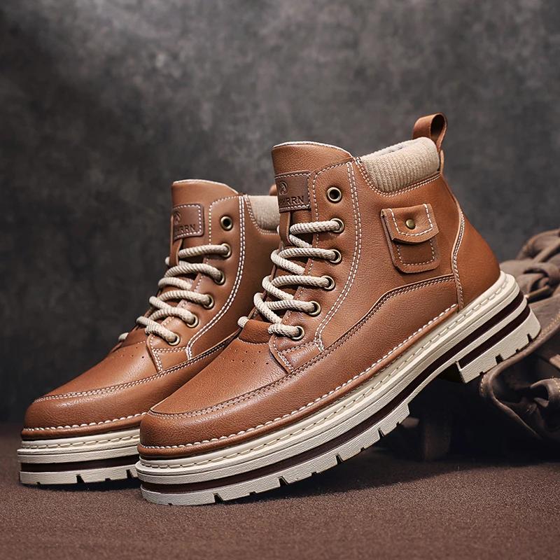 Herbst Herrenschuhe Klassische Herren Retro Stiefeletten Mode Wasserdicht Rutschfest High-Top Freizeitschuh Arbeits- & Sicherheitsstiefel Botas Hombre