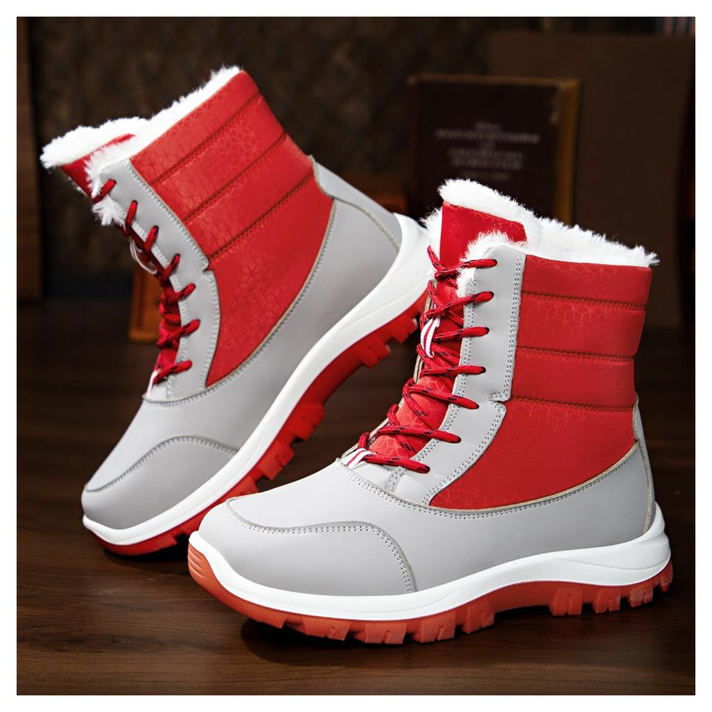 Women's New Winter Cotton Shoes with Plush and Thick High Top Cotton Boots, Waterproof and Non Slip Lace Up Snow Boots
