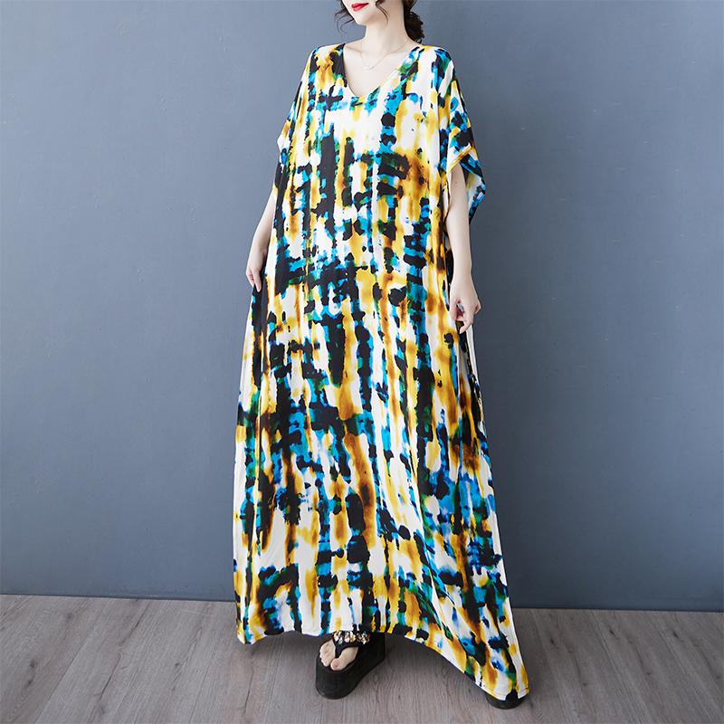 

DIMANAF New 2025 Women Summer Plus Size Dress Loose Beach Printing Basic Casual Long Dress Oversized 3XL синий