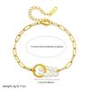 Gold Tone Paperclip Chain Bracelet with Pearl Flower Charm