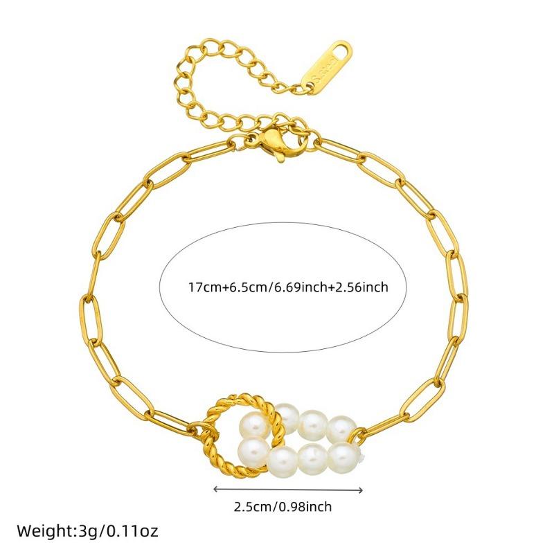 Gold Tone Paperclip Chain Bracelet with Pearl Flower Charm