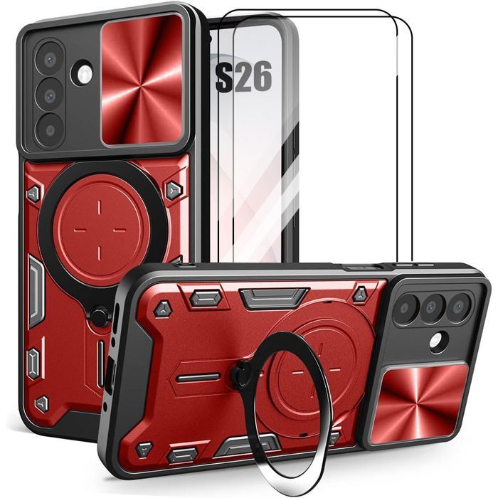 Ring Case - BOOLING - for Samsung Galaxy S26 - with Camera Protection - 2 Glasses - Red
