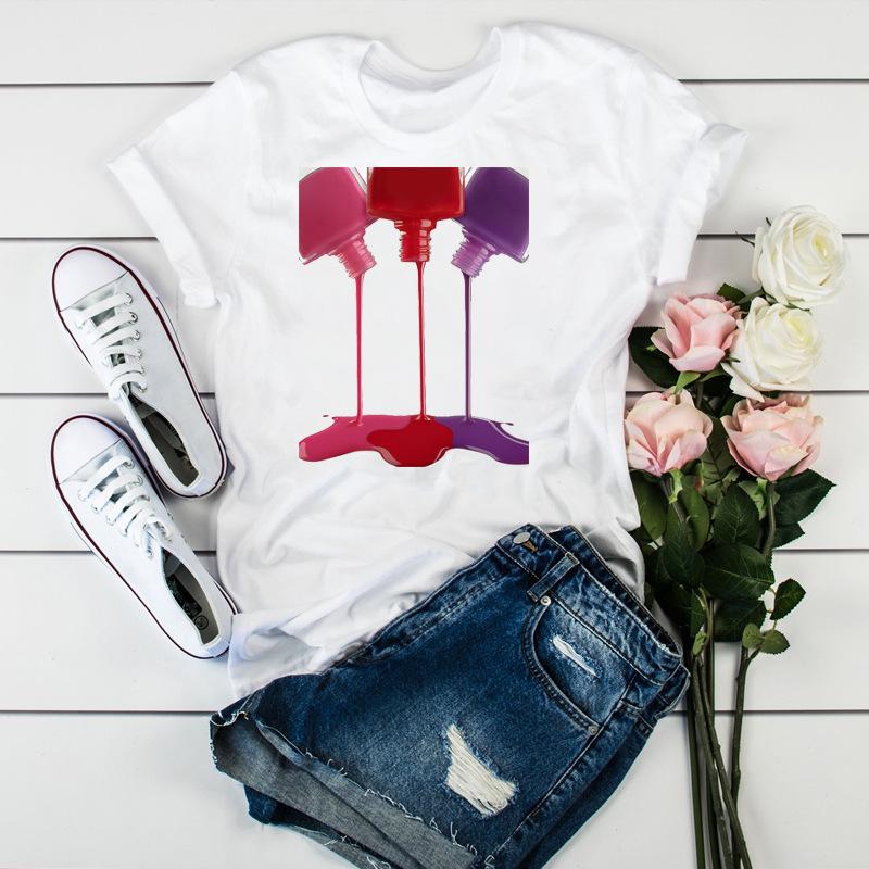 Women'S Fun Nail Polish, Pattern, Print Fashion Women'S T-Shirt Casual Top Ladies