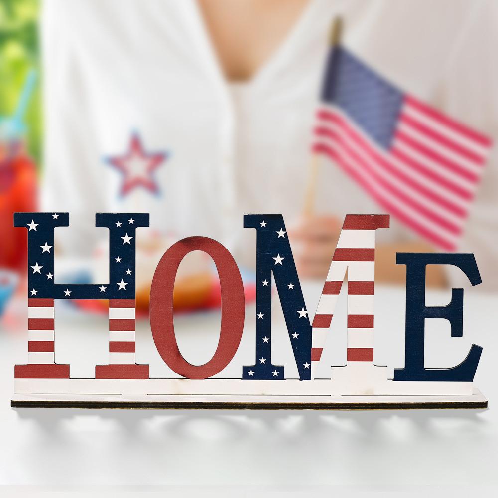 Alphabet Unique Wooden Ornament Independence Day Decor For Home And Cheer Holiday