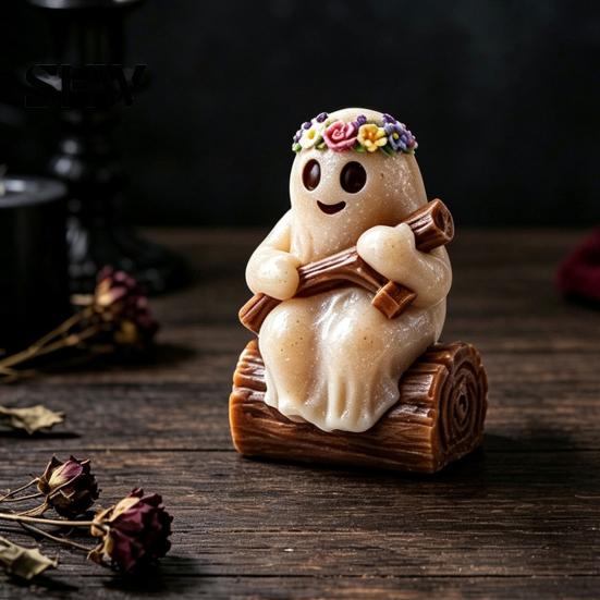 Cement Casting Form Halloween Ghost Figurine Silicone Mold, Holding Skull Gnome Ornament Easy Demoulding Mold DIY Release Reusable Candle Making Shape