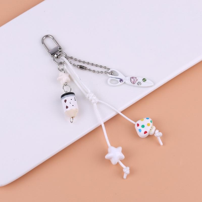 Cute Bag Charm Pendant Keyring Scissors,Pencil Braided Rope Keychain Bag Charm for Backpack Purse Handbag Decoration