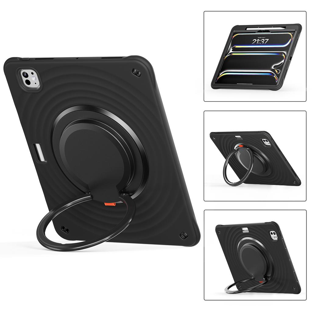 For iPad Pro 13 (2024) Case with Shoulder Strap Kickstand PC+Silicone+TPU Tablet Cover