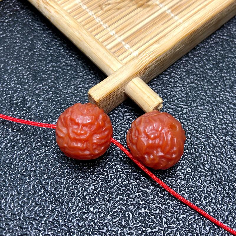 Red Agate Waking Lion Walnut Dragon Bead Carved Wenwan DIY Bracelet Accessories