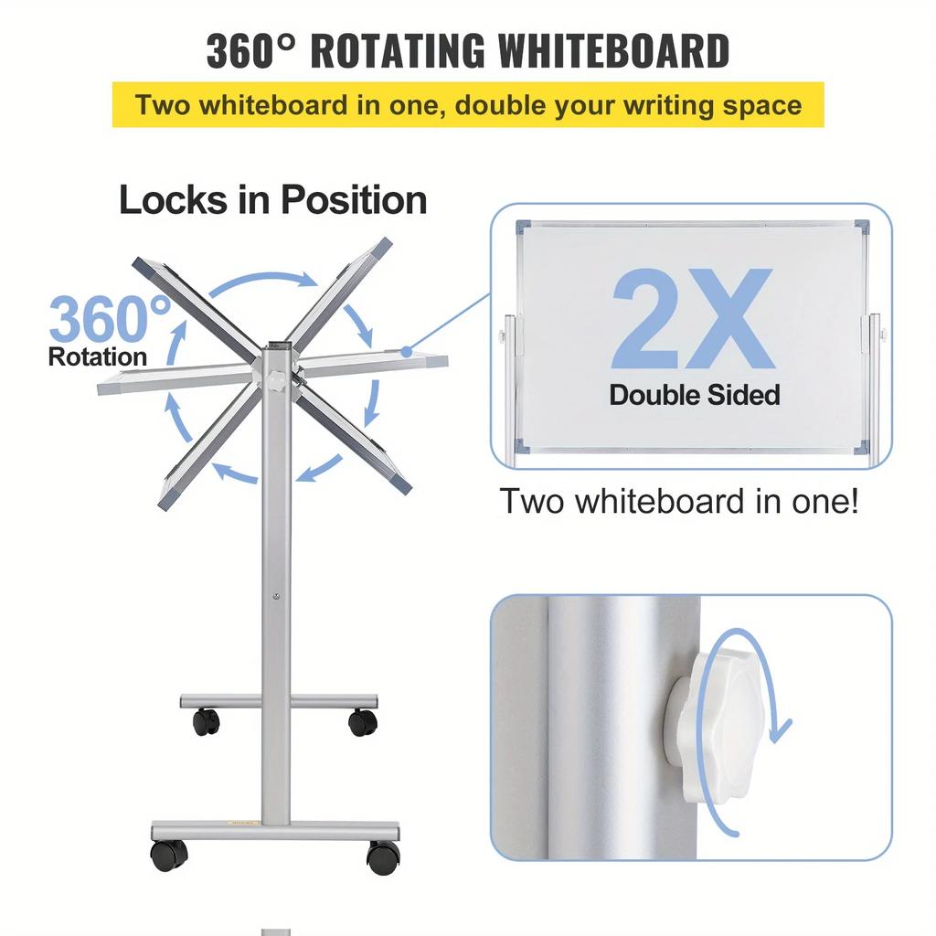 Mobile Magnetic Whiteboard, Writing Board Rolling Eraser Board Adjustable Height with Aluminum Frame and Lockable Rotating Wheel