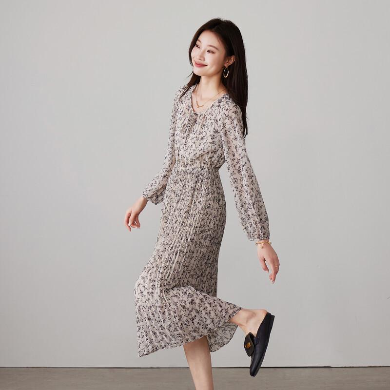 SOFSIL 2026 Spring French Retro Floral V-Neck Dress M