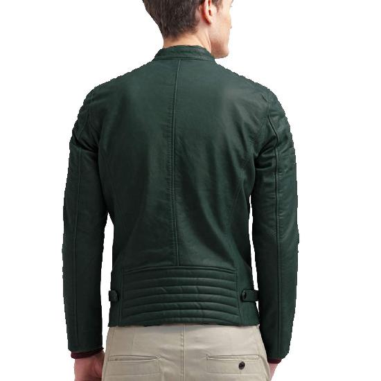 Noora Men's Green Motorcycle Biker Leather Jacket Quilted Leather Jacket  Snap Collar