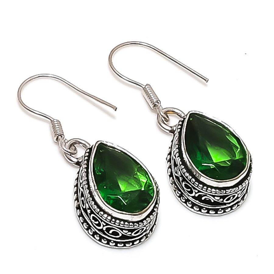 Natural Chrome Diopside Gemstone 925 Sterling Silver Jewelry Earring 1.38" E9D60